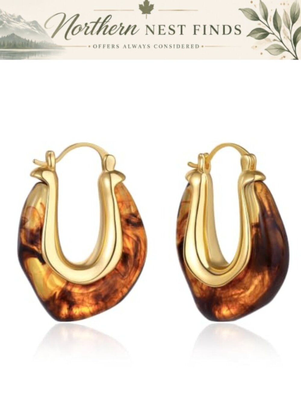 Acrylic Hoop Earrings 14K Gold Plated Resin Hypoallergenic Women's Jewelry